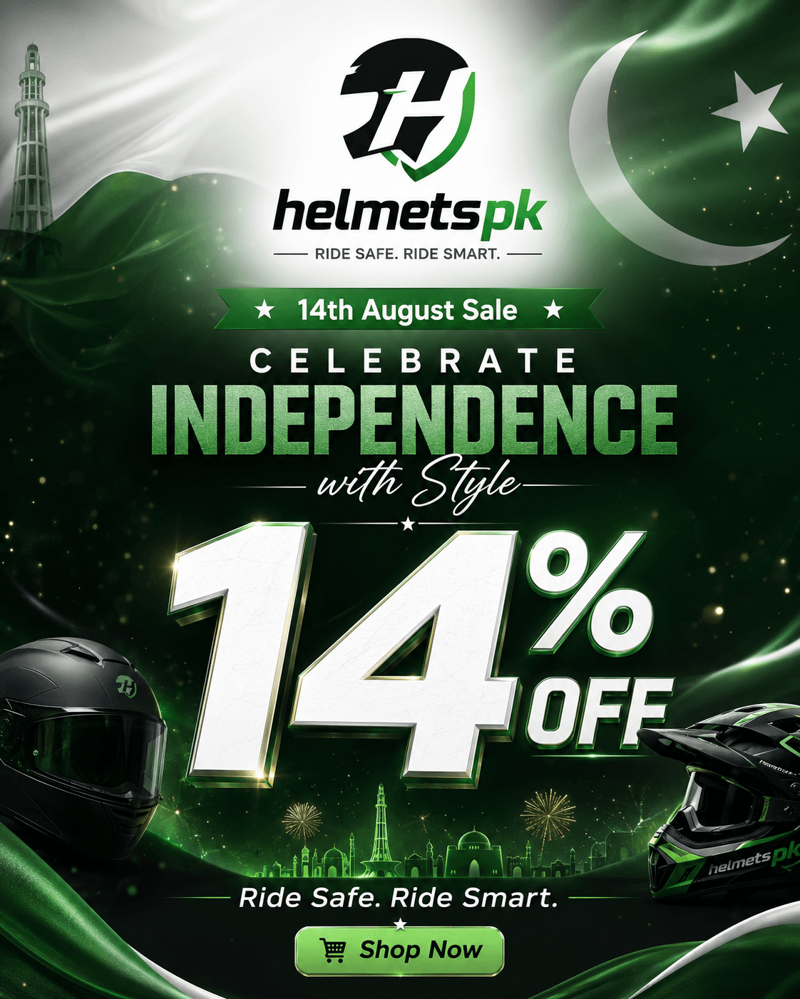 Helmets PK 14th August Independence Day sale with 14 percent off