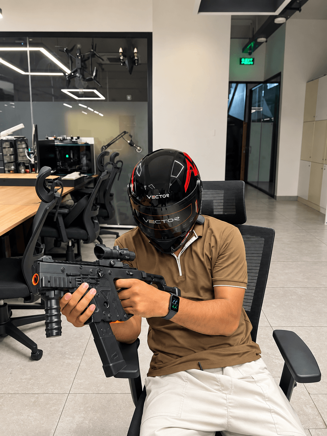 Rider in an action pose wearing the Vector full-face helmet