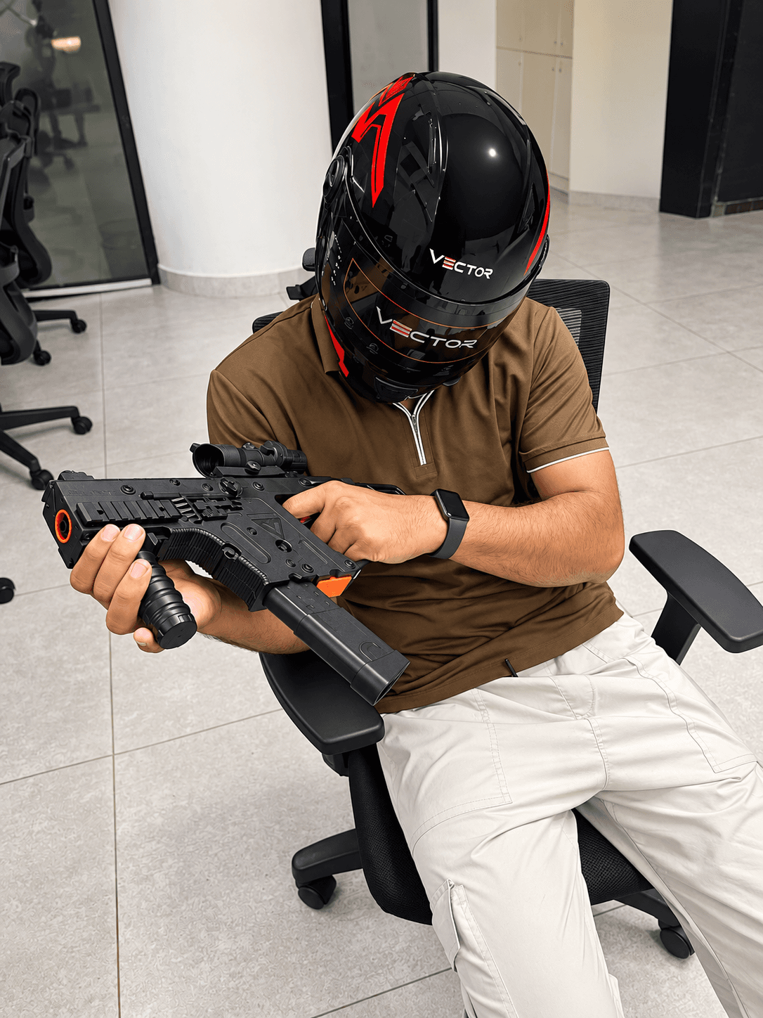 Detailed overhead angle of the Vector helmet worn by a rider