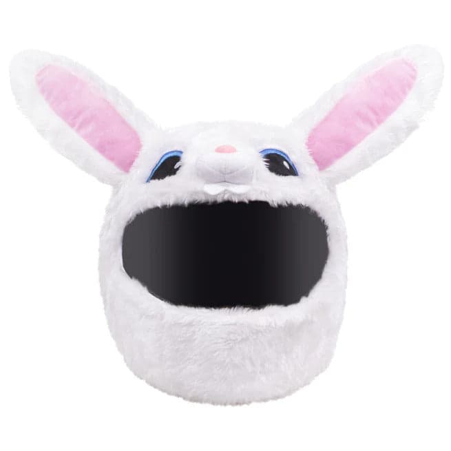 Front view of the bunny cover showing the opening around the helmet visor
